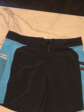 Virus Men's Black and Light Blue Swim Trunks